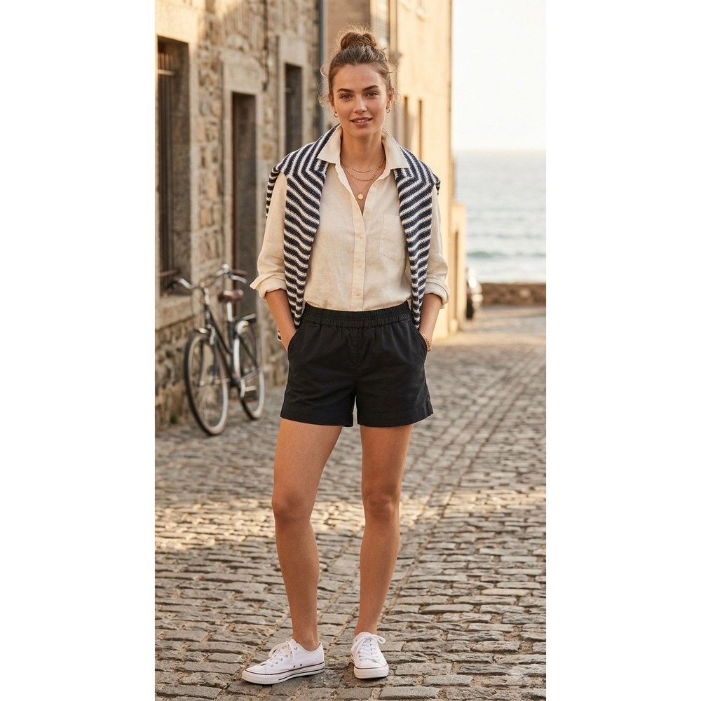 J.Crew Seaside Shorts Black Cotton Elastic Waist Pull On XXS